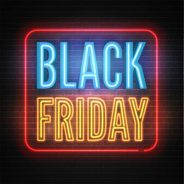 Black Friday discounts tempting neon vector banner template