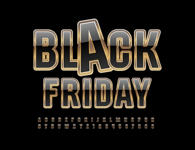 Black Friday. Elegant shiny Font. Elite Alphabet Letters and Numbers set