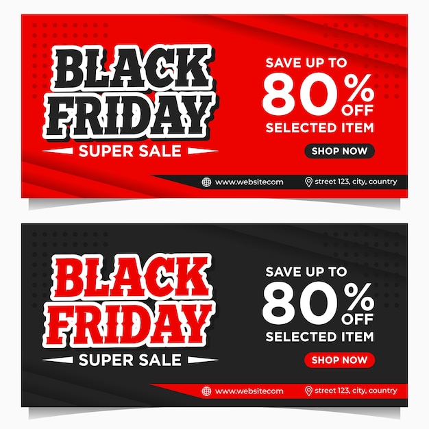 Banner di eventi del black friday, modello di sfondo in colore rosso e nero