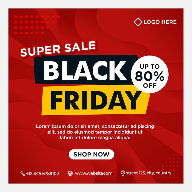 Black Friday event banners, social media post and background template in red color with gradient style