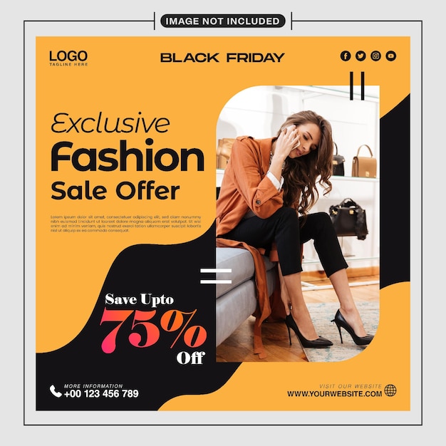 Black Friday Exclusive Fashion Sale Offer Social Media Post Template Design