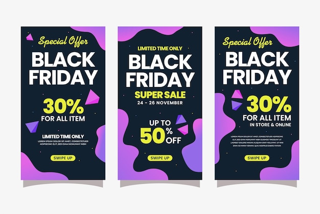 Black Friday Fashion Sale sociale media verhalen moderne ontwerp sjabloon Premium Vector