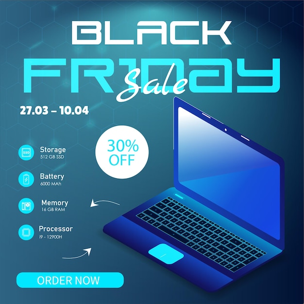 Vector black friday flyer with isometric laptop