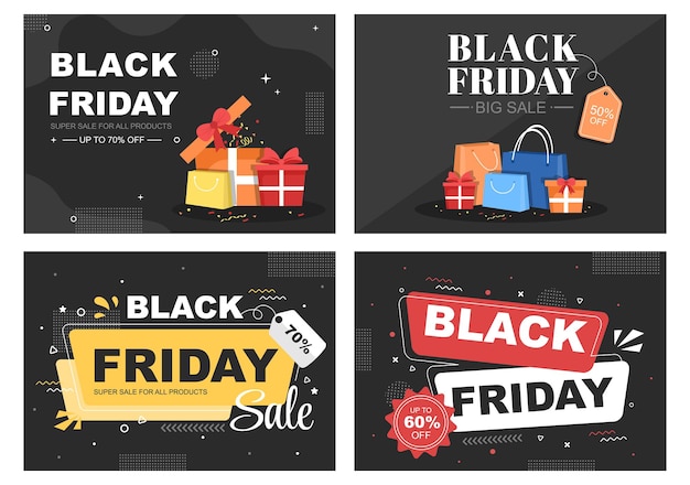 Black friday geeft grote korting op alle producten voor poster, promotie of achtergrondvectorillustratie