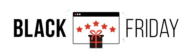 black friday gift review illustration concept. black friday sale banner template with order of the goods, ratings and reviews of the store, special offers and discounts for shopping, online shop.