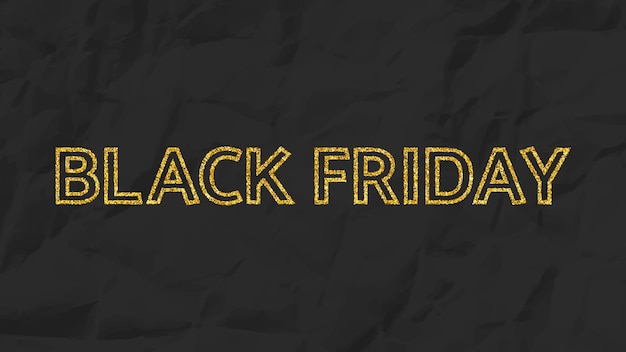 Black Friday gold inscription on black crumpled paper Vector illustration