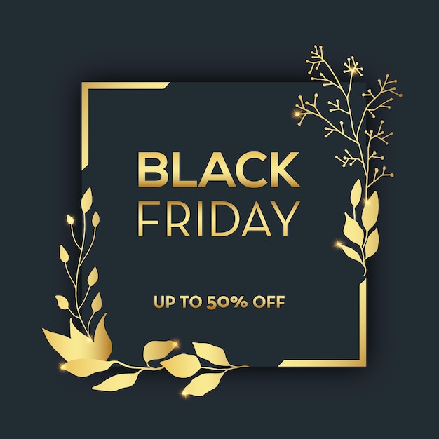 Banner dorato del black friday con foglie