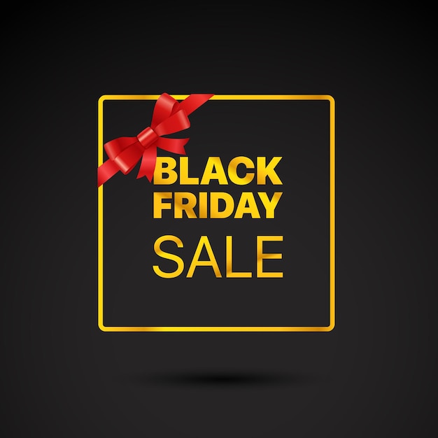 Black friday golden frame black friday sale vector tag with red ribbon