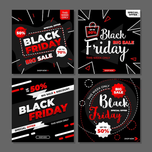 Black friday - grote uitverkoop, speciale aanbieding en korting voor instagram post vector