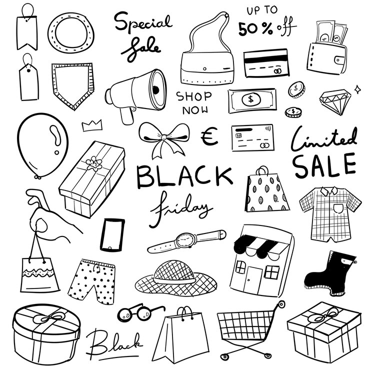 ブラックフライデーハンドドローンドゥードルイラスト