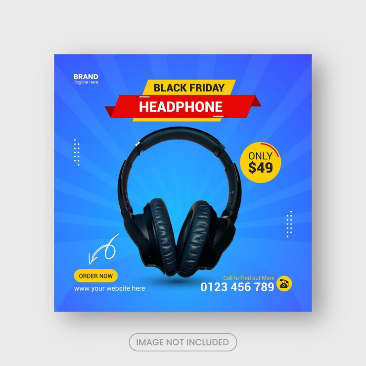 Vector ブラックフライデーヘッドフォンソーシャルメディア投稿またはinstagramバナーテンプレート