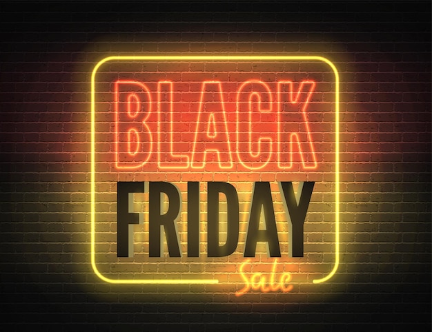 Black Friday hot discounts realistic neon vector banner template