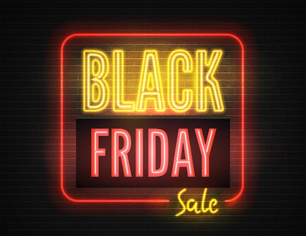 Black Friday hot kortingen realistische neon vector banner sjabloon