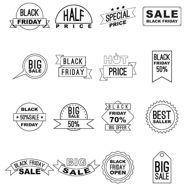 Vector black friday icon set outline