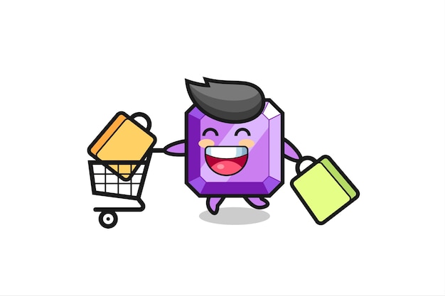 Illustrazione del black friday con simpatica mascotte di pietre preziose viola, design in stile carino per maglietta, adesivo, elemento logo