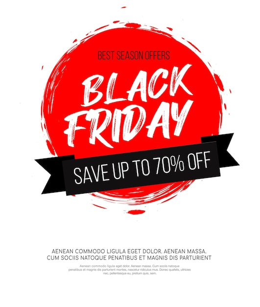 Black friday inscription on abstract red ink round spot for sale and discount