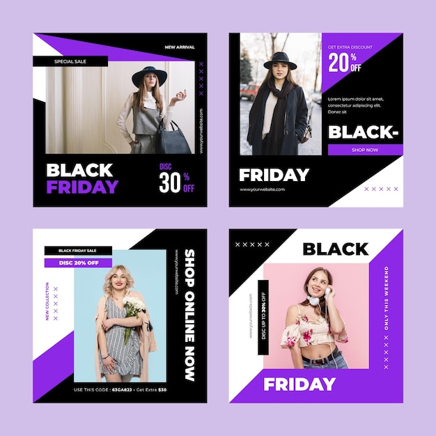 Vector black friday instagram posts