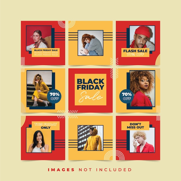 Vector black friday instagram puzzle post collections