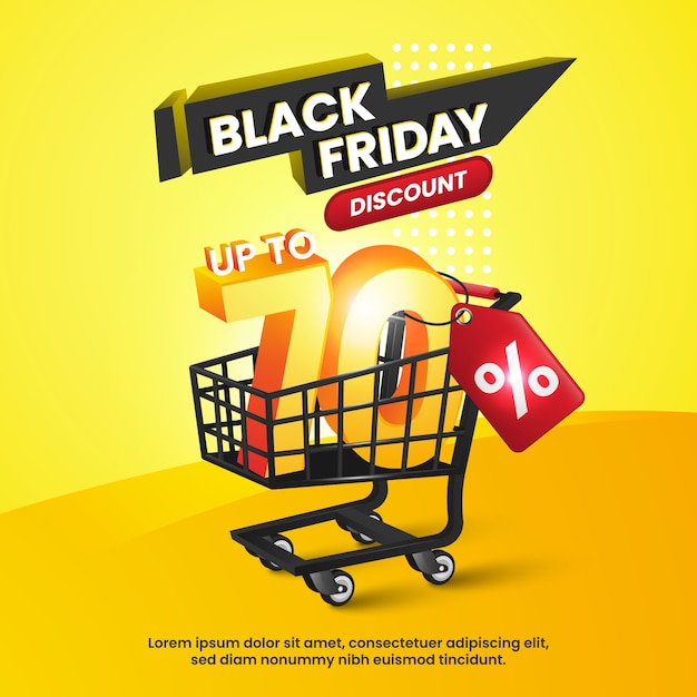 Black Friday-korting en Black Trolley op gele achtergrond