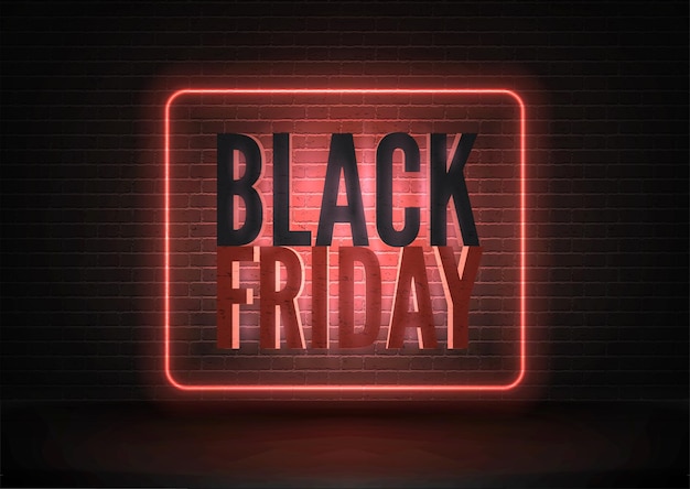 Black friday kortingen realistische neon vector banner sjabloon