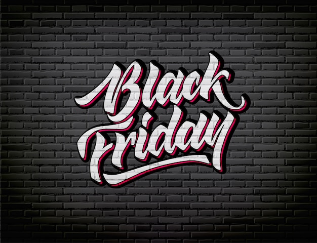  black friday lettering hand drawn ink brush on black brick wall background