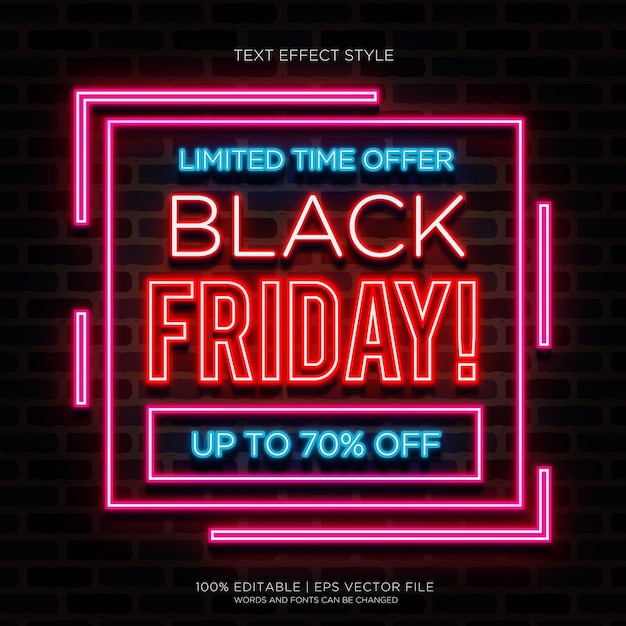 Vector black friday limited neon text effects