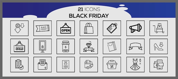 Black friday lineal fill icons pack vector Black friday sale icon set