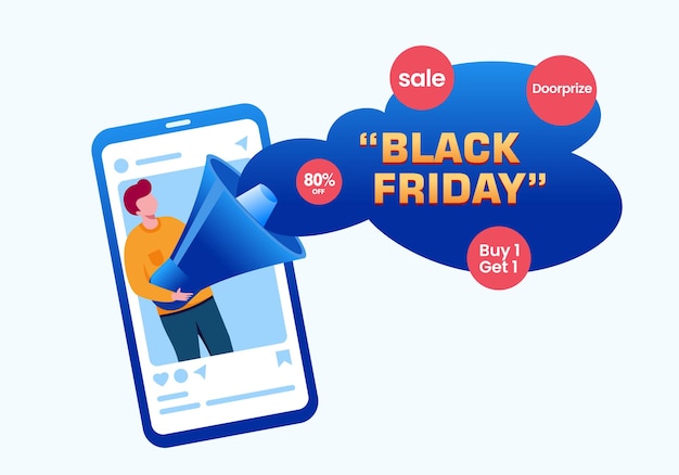 Vettore illustrazione vettoriale piatta del concetto di marketing del black friday per la pagina di destinazione del banner