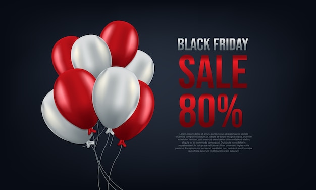 Black Friday met rode en witte ballonnen met 80% korting