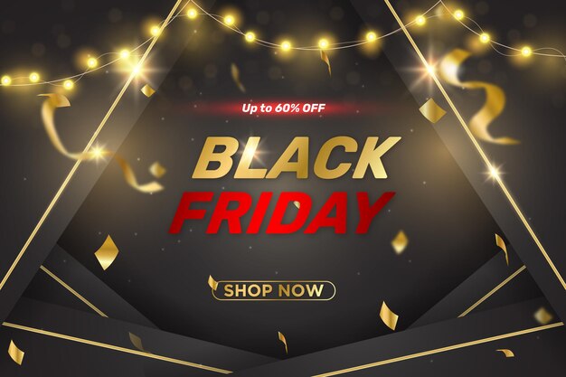 Black friday modern promotional sale shopping baclground with glitter confetti and festival lights