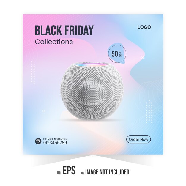 Vettore promozione del prodotto musicale del black friday banner pubblicitari su instagram o post sui social media vettore premium