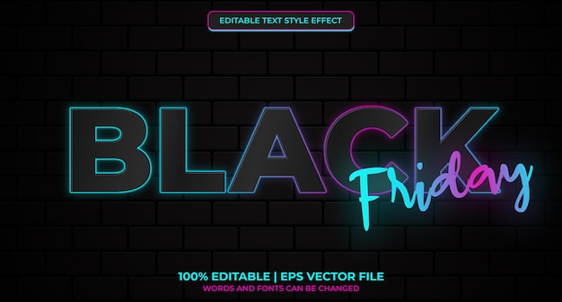 Vector black friday neon editable text style effect