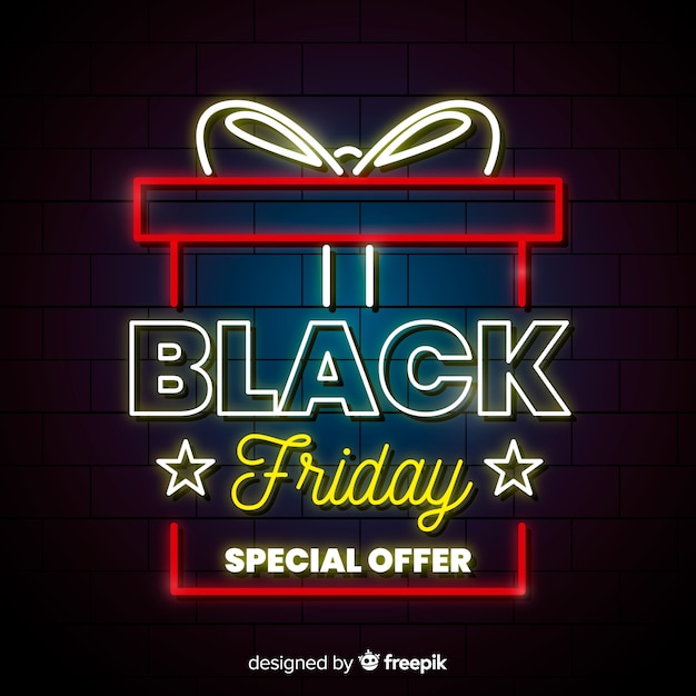 Black friday neon gift background