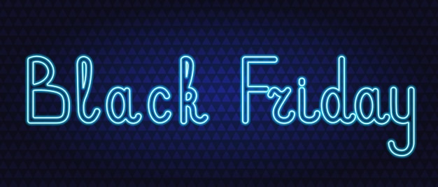 Black Friday Neon letters op een blauwe achtergrond Symbool van verkoop en kortingen Seizoensverkoop