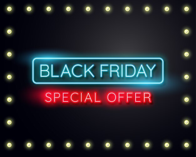 Vettore banner di luce al neon black friday