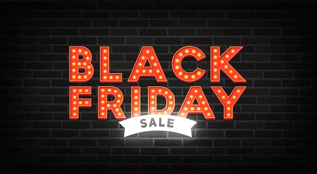 Black friday-neonteken. verkoop banner. lichtreclame, helder bord, lichte banner