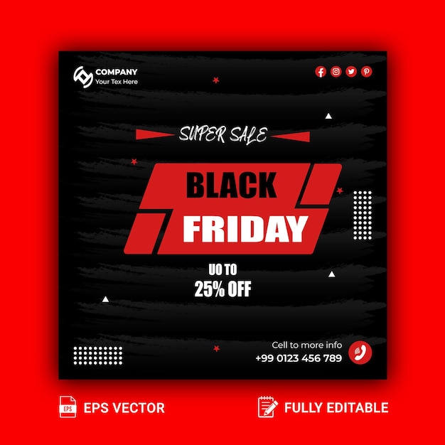 Vector black friday offer sale banner design or black friday sale offer square flyer design