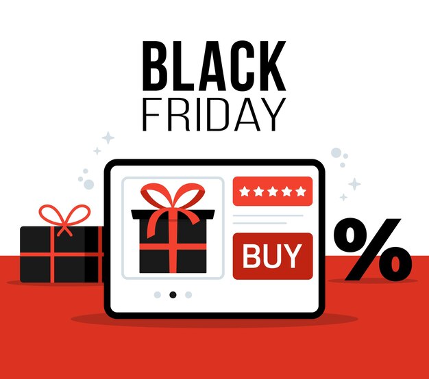 Black friday online shopping on tablet. sale online shopping with tablet or smart gadget. poster , banner , background or template. vector illustration.