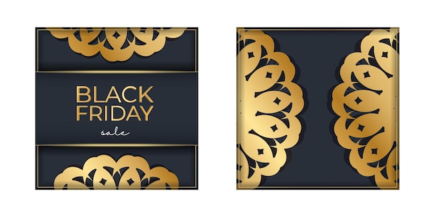 Black friday party poster template dark blue with abstract gold pattern