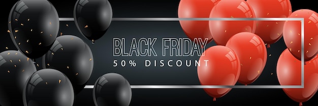 Black Friday poster en vijftig procent korting met ballon decoratie