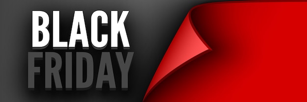 Black Friday poster. Red ribbon with curved edge