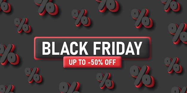 Black Friday poster with 3d rounded percentage sign and volume button
