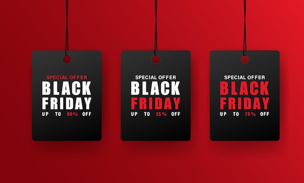 Black friday price tag banner and discount sale or promotion elements