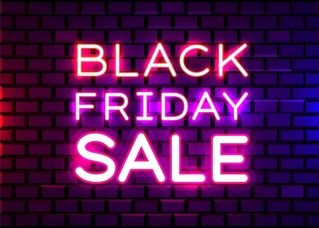 Black Friday realistic isolated neon sign for decoration and covering on brick wall