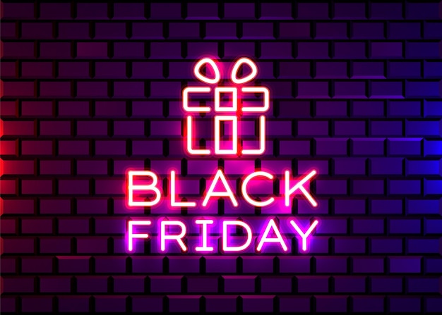 Black Friday realistisch geïsoleerd neonteken voor decoratie en bekleding op bakstenen muur.