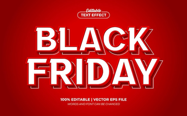 Vettore stile carattere effetto testo modificabile 3d in grassetto rosso black friday