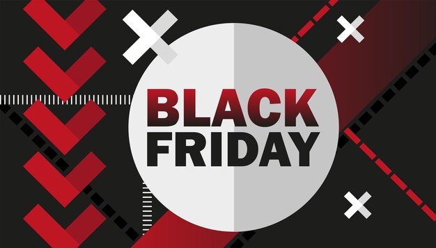 Annuncio di vendita del black friday. illustrazione vettoriale per il tuo business design nei colori rosso, bianco e nero.