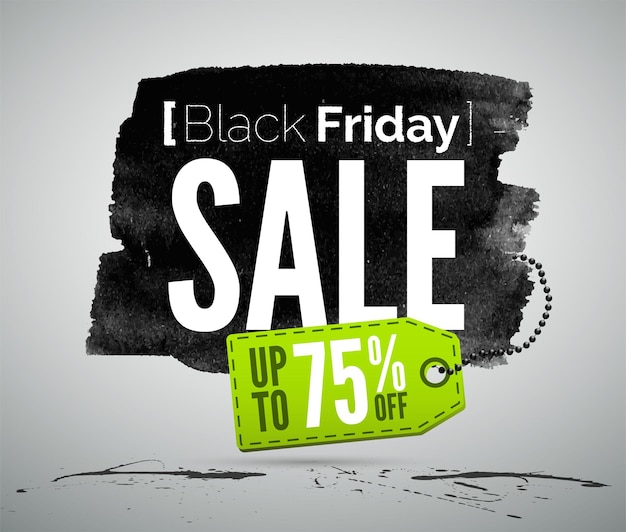 Black Friday sale advertisement vector realistic label template. Shopping deals advert typography on inky texture. Store special offers promotion tag design