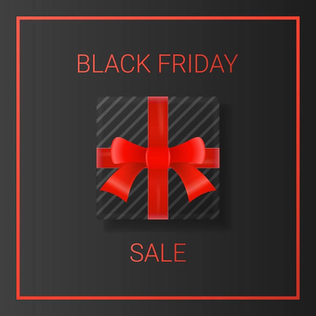 Черная пятница продажа фон с подарочной коробкой и красной лентой. черная пятница веб-баннер.