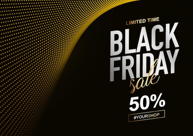 Black friday sale banner background with realistic 3d objects